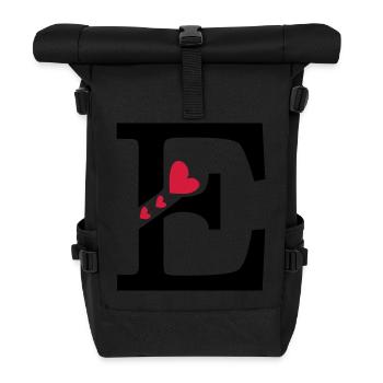 Capital letter E with hearts - Roll Top Backpack - black - Front