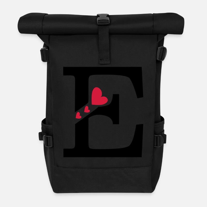 Capital letter E with hearts - Roll Top Backpack - black