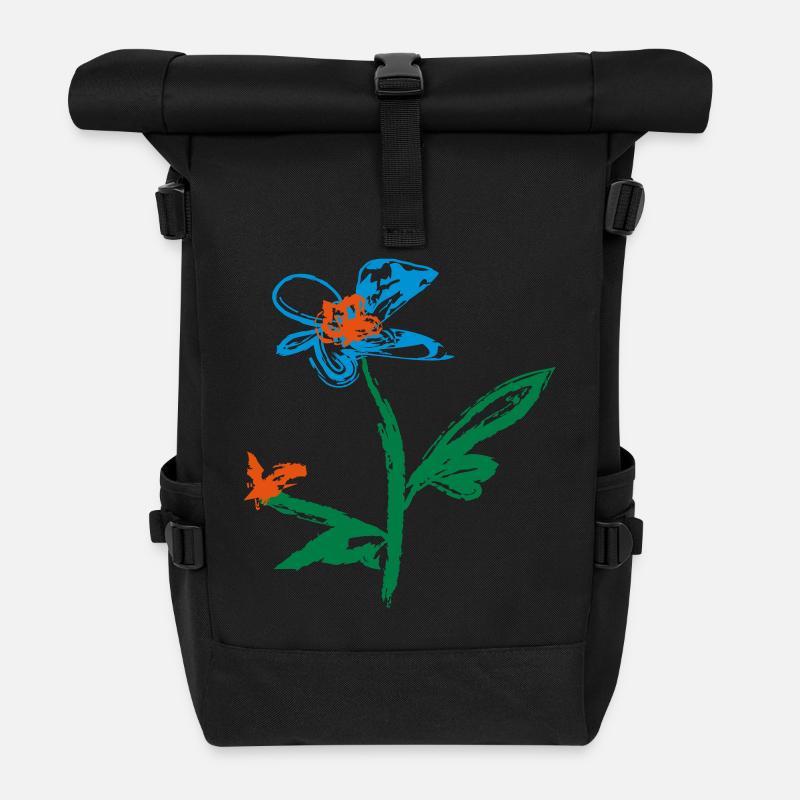 Blume und Schmetterling - Rolltop Rucksack - Schwarz