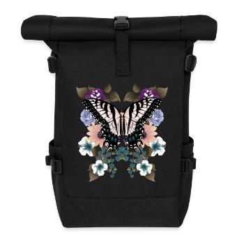 Butterfly dovetail with flowers - Roll Top Backpack - black - Front