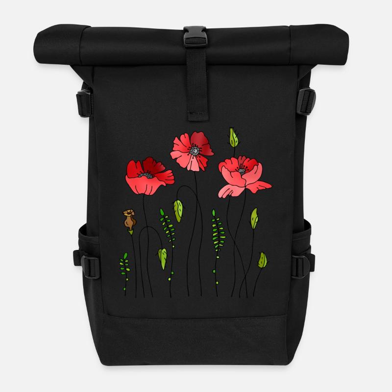Blumen - Rolltop Rucksack - Schwarz