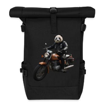 Biker Panda - Rolltop Rucksack - Schwarz - Vorne