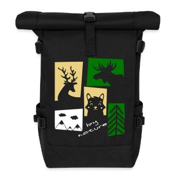 Forest and deer nature - Roll Top Backpack - black - Front