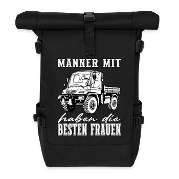 Männer mit Unimog - Offroad - Universal Motorgerät - Rolltop Rucksack - Schwarz - Vorne