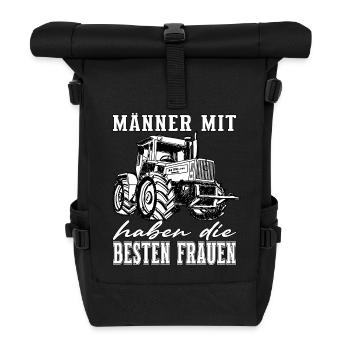 Männer mit MBTrac - Offroad - Universal Motorgerät - Rolltop Rucksack - Schwarz - Vorne