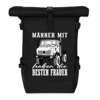 Männer mit Unimog - Offroad - Universal Motorgerät - Rolltop Rucksack - Schwarz - Vorne