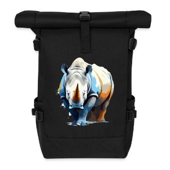 Rhinoceros Vector Art with Vibrant Illustration - Roll Top Backpack - black - Front