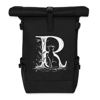 Letter R with cat - Roll Top Backpack - black - Front