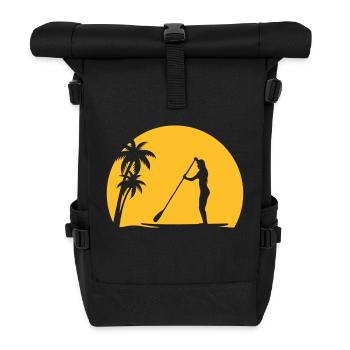 SUP Sonne Palmen Meer Strand Stand Up Paddling - Roll Top Backpack - black - Front