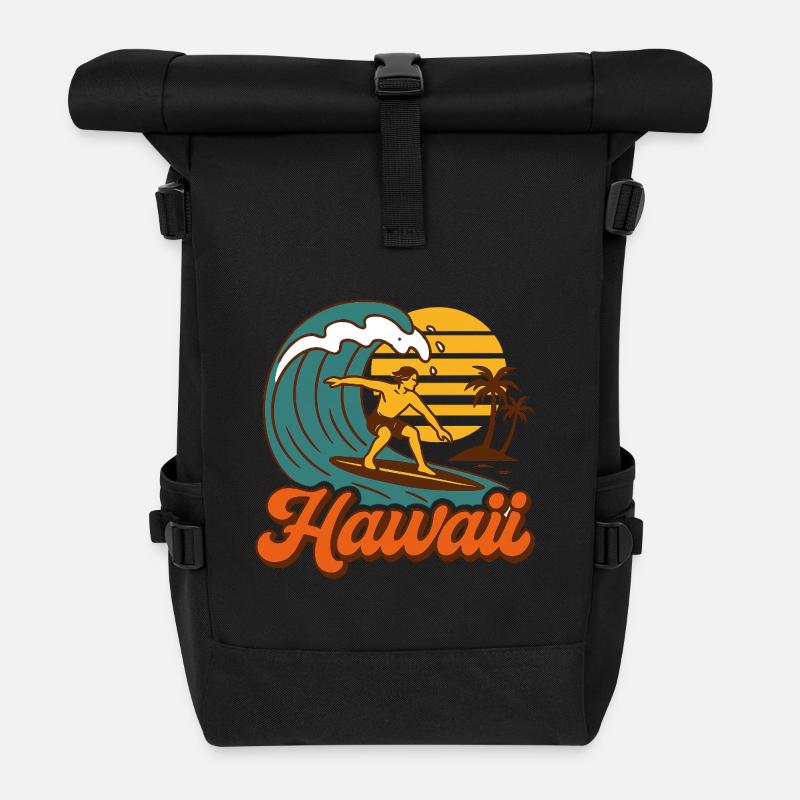 Retro Surfer Vibes – Hawaii Edition - Rolltop Rucksack - Schwarz