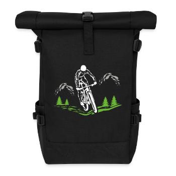 Mountainbike Shirt Motiv Downhill - Rolltop Rucksack - Schwarz - Vorne