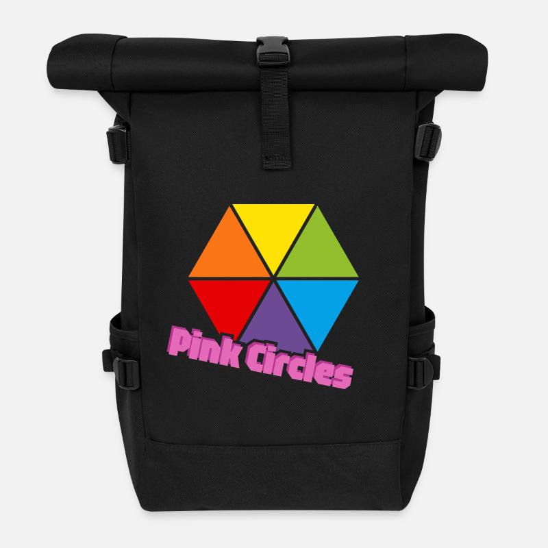 Colorful Triangles Pink Circles - Roll Top Backpack - black