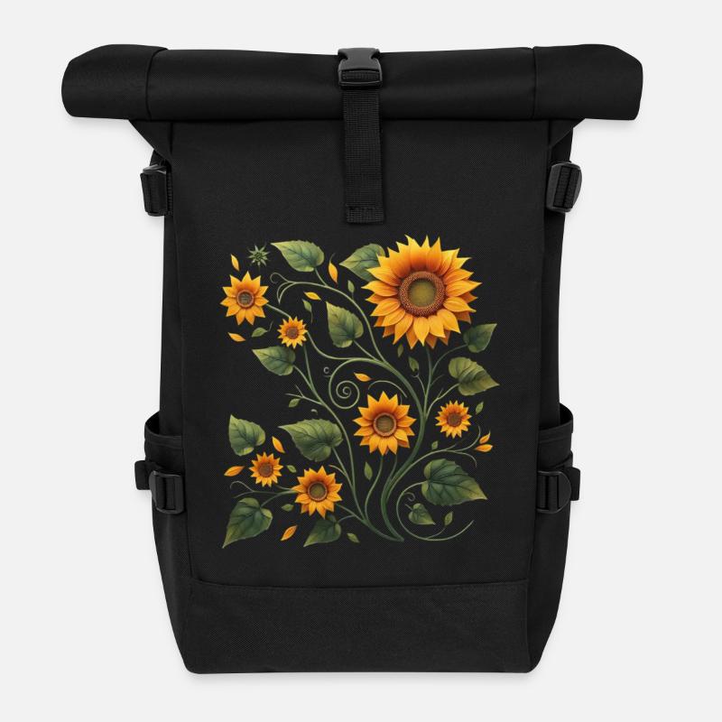 Sonnenblumenranke Sonnenblume Sonnenblumenstrauß - Rolltop Rucksack - Schwarz