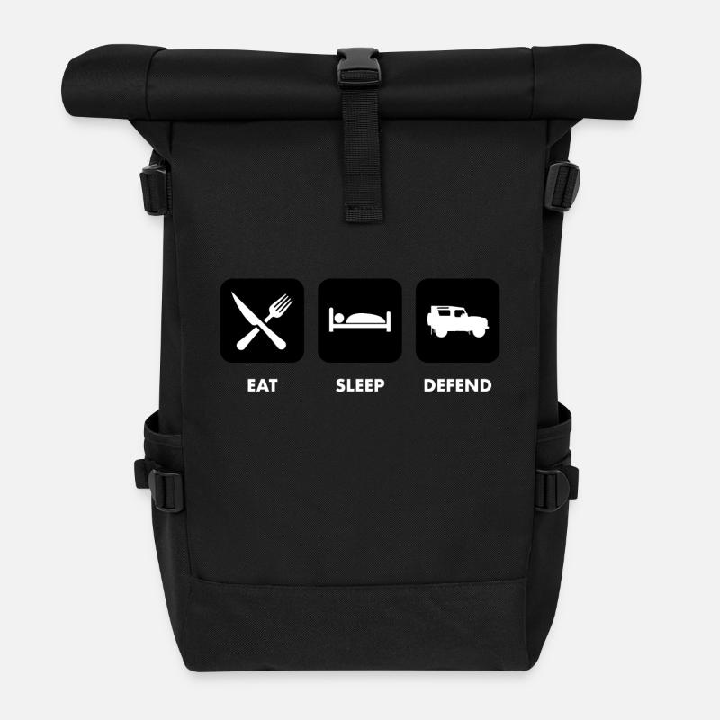 Eat, Sleep & Verteidigung - Rolltop Rucksack - Schwarz