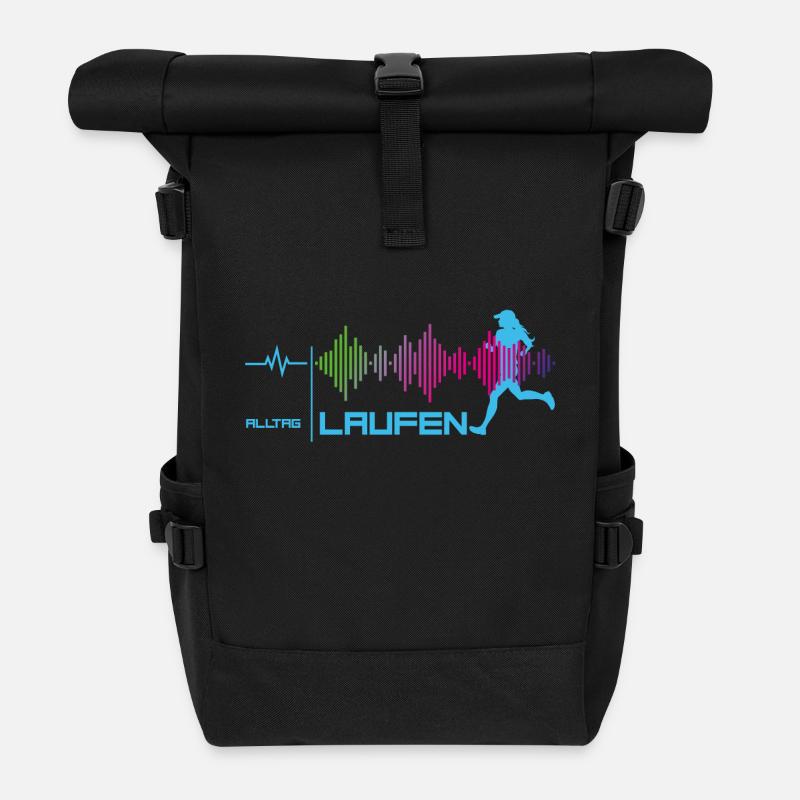 Läuferin - Alltags-Puls - good vibes (blau) - Rolltop Rucksack - Schwarz
