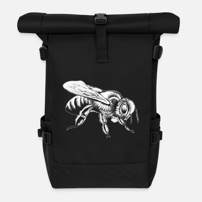 Biene weiß - Rolltop Rucksack - Schwarz