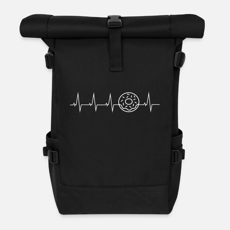 Donut - heartbeat - Roll Top Backpack - black