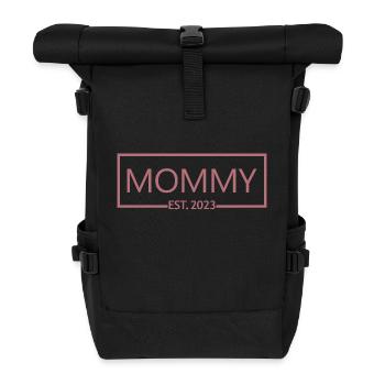 2023, werdende Mama, Schwangerschaftsankündigung - Rolltop Rucksack - Schwarz - Vorne