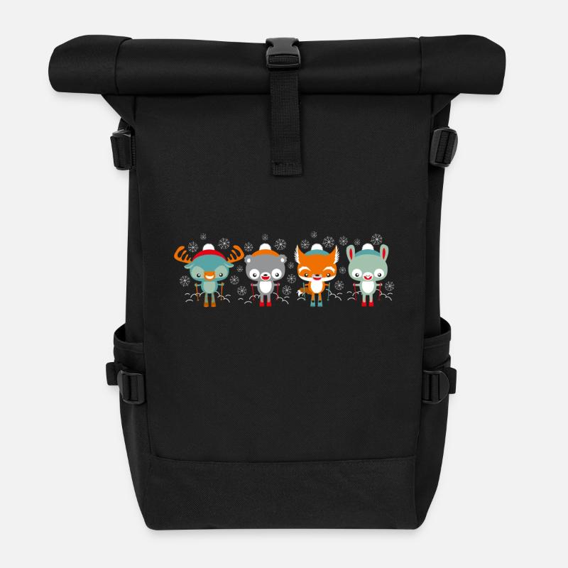 Süße Tiere fahren Ski – Geschenkidee - Rolltop Rucksack - Schwarz