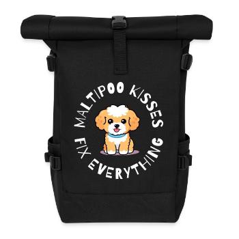 Maltipoo Kisses Design - Adorable chien moelleux - Sac à dos roll top - noir - Devant
