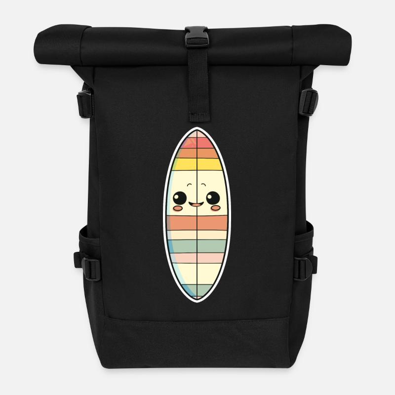 Planche de surf style bande dessinée - Sac à dos roll top - noir