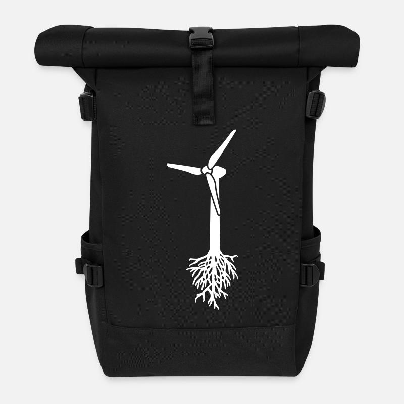 Think Green Energy – Environment Wind Power Green Electricity - Roll Top Backpack - black