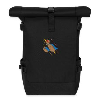 Kiwivogel und Kiwifrucht fliegen wie Superhelden - Rolltop Rucksack - Schwarz - Vorne