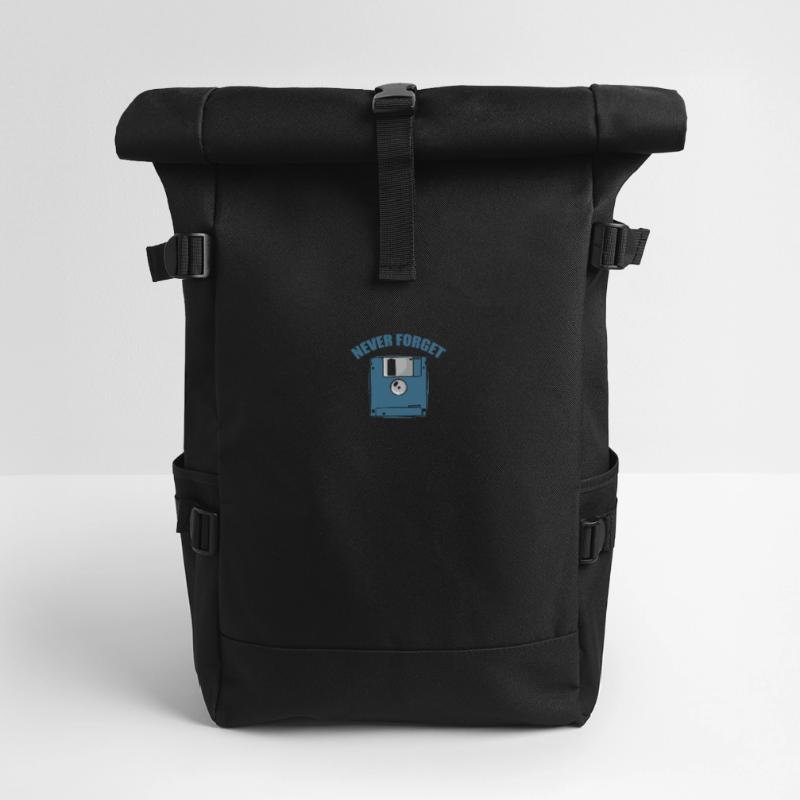 Never Forget Floppy Disk Retro Memory Module Roll Top Backpack