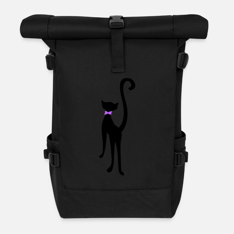 retro cat silhouette by Patjila - Roll Top Backpack - black