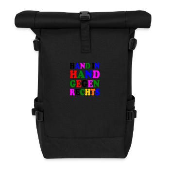 Hand in hand gegen rechts - Rolltop Rucksack - Schwarz - Vorne
