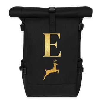 Buchstabe e goldener Hirsch - Geschenkidee - Rolltop Rucksack - Schwarz - Vorne