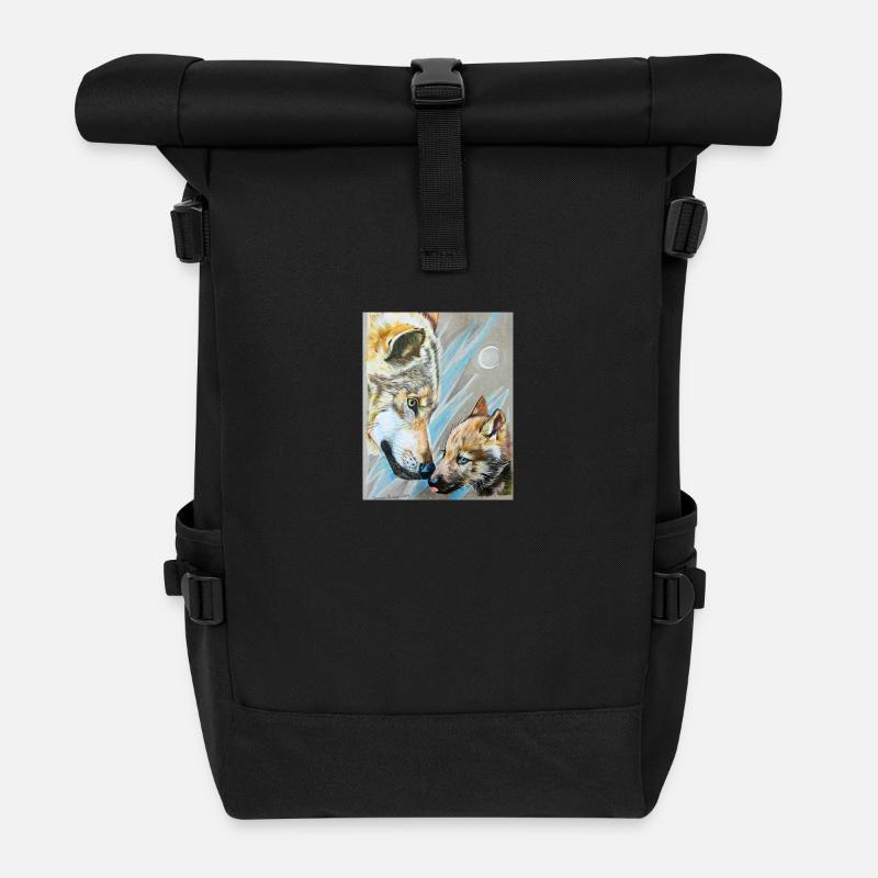Wolfmama und Wolfjunges - Rolltop Rucksack - Schwarz
