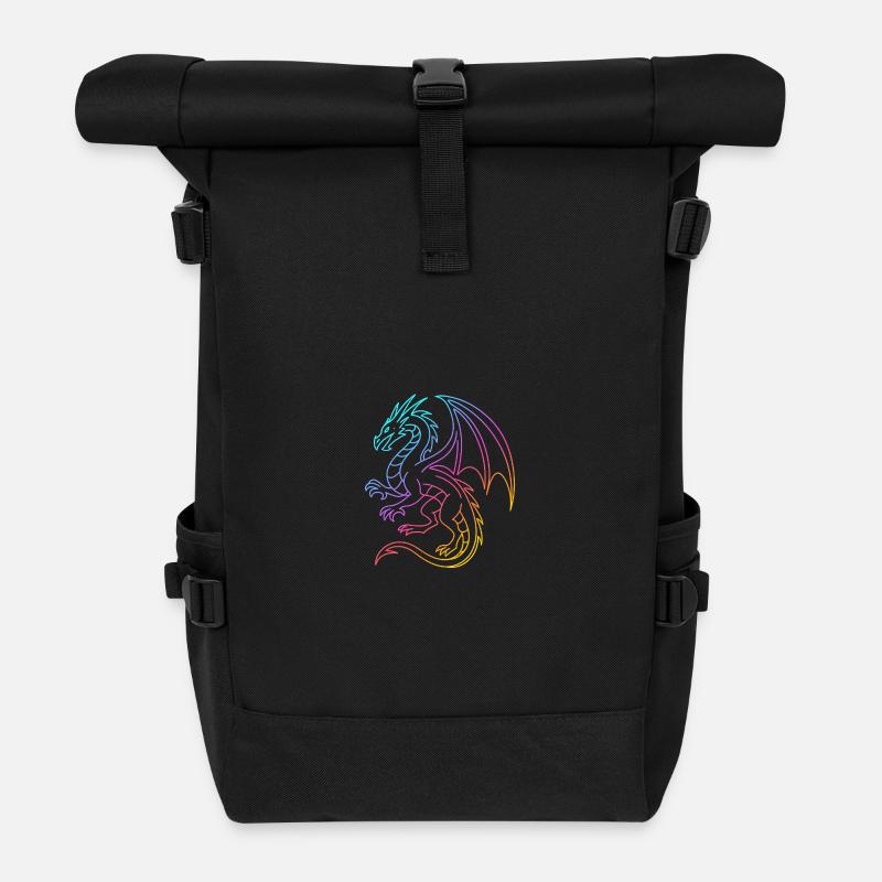 Regenbogendrache in Neonlinien - Rolltop Rucksack - Schwarz