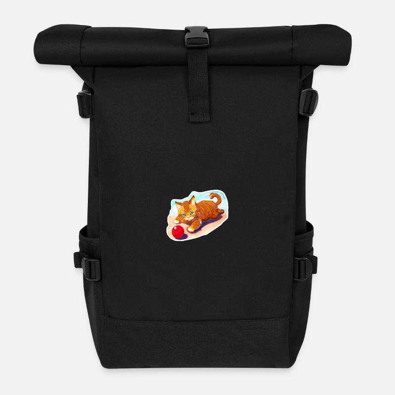 Tigerkätzchen mit roten Ball - Rolltop Rucksack - Schwarz