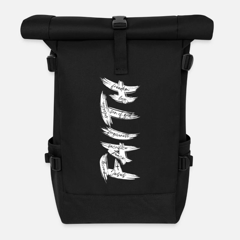 FAITH - Hidden Words Christian Design - Roll Top Backpack - black