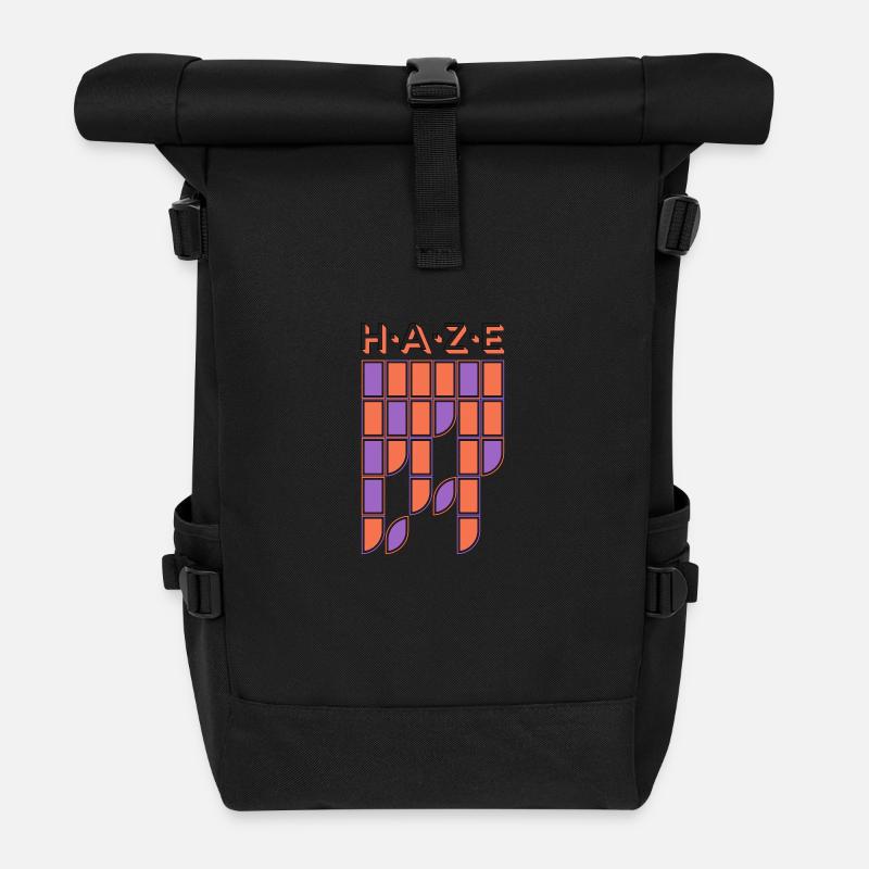 Schriftzug grafisch - Rolltop Rucksack - Schwarz