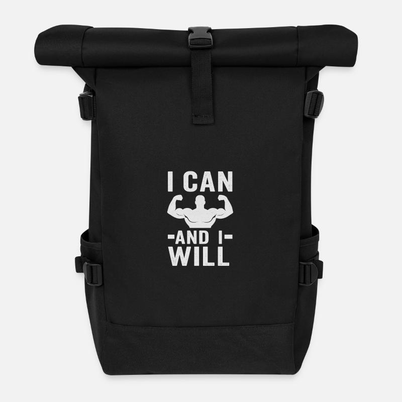 Empowering Muscle Quote Design - Roll Top Backpack - black