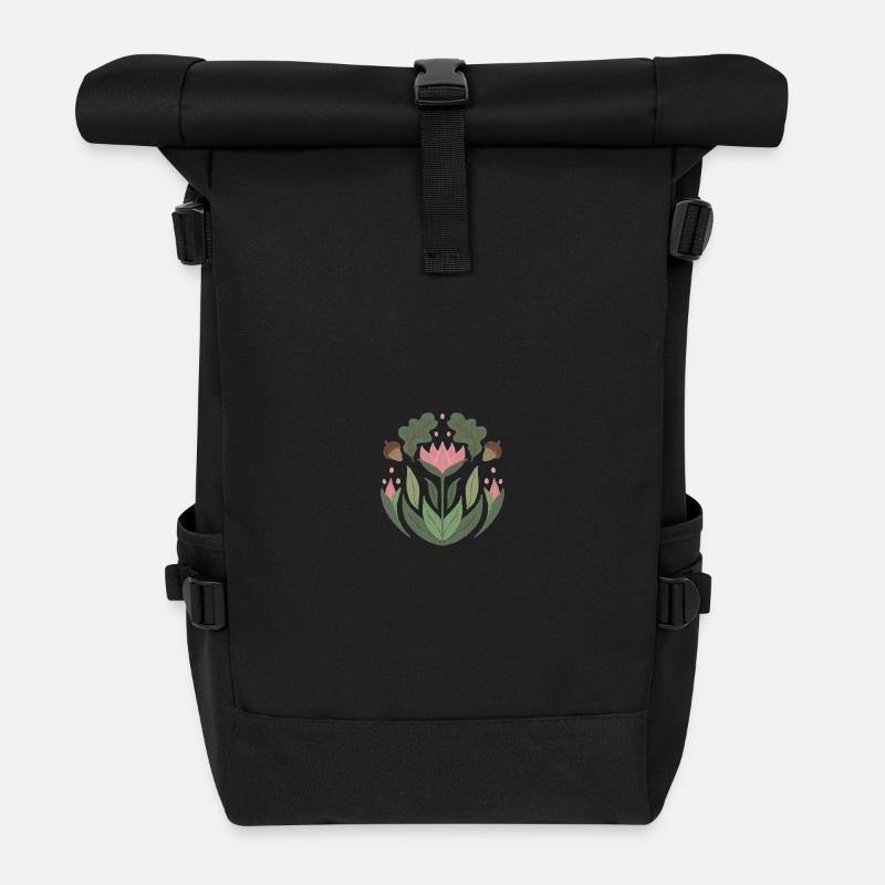 Forest Flower - Roll Top Backpack - black