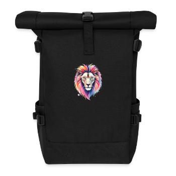 Farbexplosion Löwenkopf – Kunstvolles T-Shirt-Desi - Rolltop Rucksack - Schwarz - Vorne