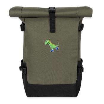 Inline Skating Dinosaurier - Rolltop Rucksack - Olive/Schwarz - Vorne