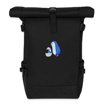 Penguin with Baby Penguin - Roll Top Backpack - black - Front