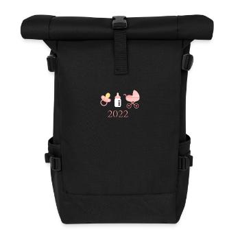 Baby 2022 Geburt Mädchen rosa Familie - Rolltop Rucksack - Schwarz - Vorne