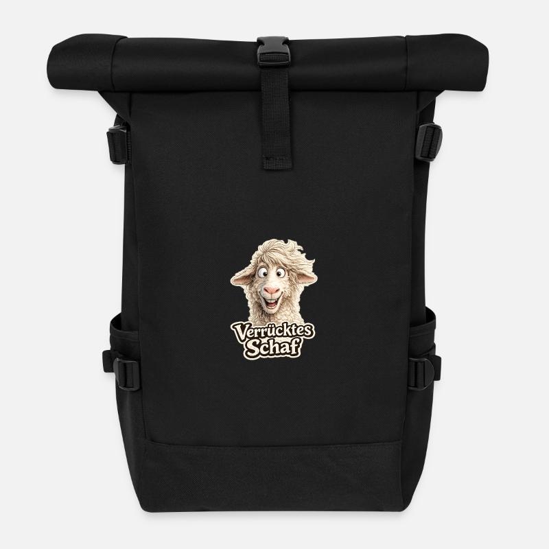 Crazy Sheep Motif - Roll Top Backpack - black