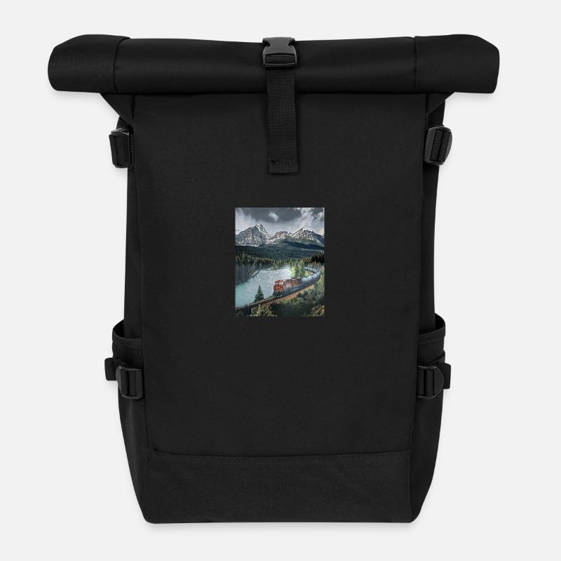 Trajet en train à travers des paysages de montagne, Canada - Sac à dos roll top - noir