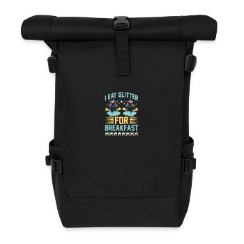 Ich esse Glitzer zum Frühstück Unicorn - Rolltop Rucksack - Schwarz - Vorne