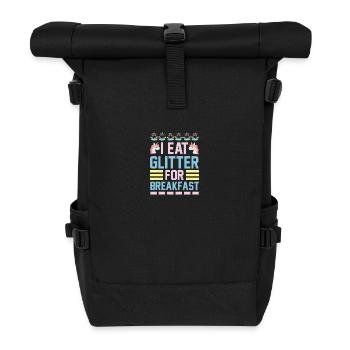 Ich esse Glitzer zum Frühstück Unicorn - Rolltop Rucksack - Schwarz - Vorne