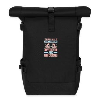 Leben besteht aus Regenbögen und Glitzer Unicorn - Rolltop Rucksack - Schwarz - Vorne