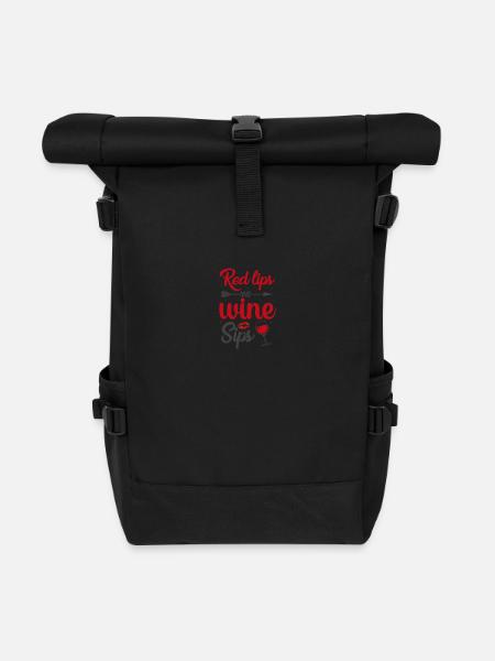Rote Lippen und Wein - Rolltop Rucksack - Schwarz