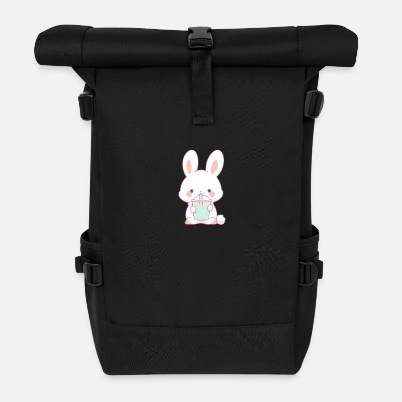Kawaii Bunny boit Boba Bubble Tea Chibi - Sac à dos roll top - noir