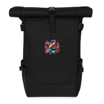 Vintage 80er Retro Japanisch Asiatisch Koi Karpfen - Rolltop Rucksack - Schwarz - Vorne